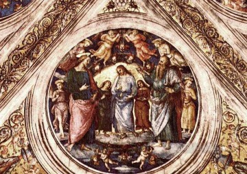  Perugino Decoraci%c3%b3n Paredes - Cristo entre el Bautista y el Satán disfrazado de anciano 15078 Renacimiento Pietro Perugino